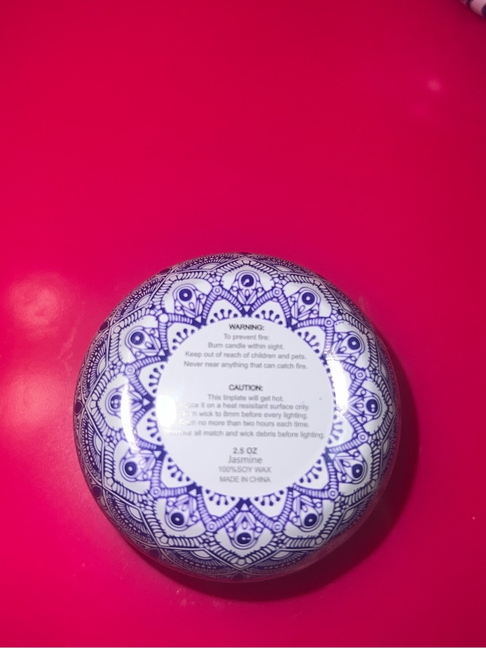 Decorative White Blue Mandala Design Soy Candles 2 - Picture 3 of 4